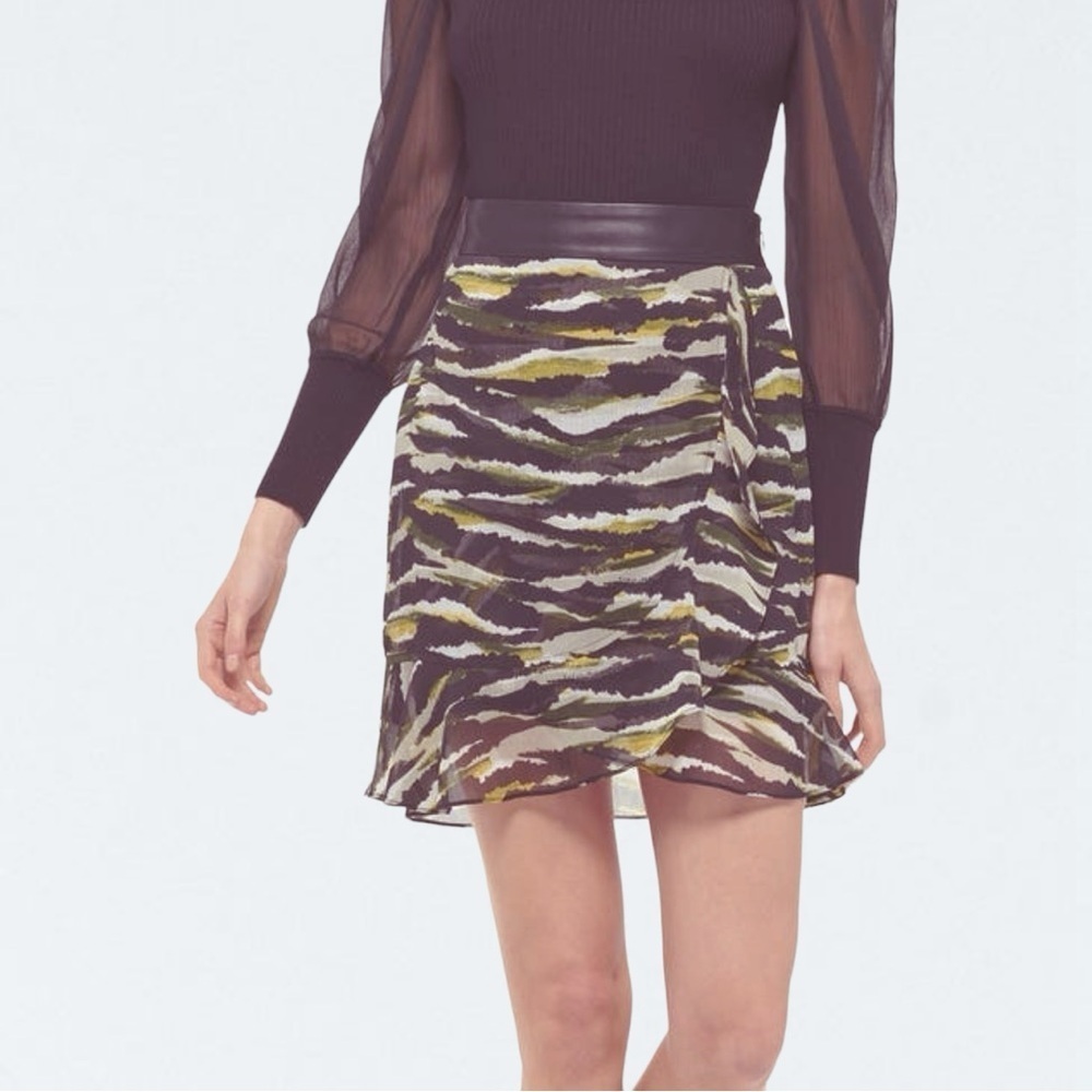 NWT DKNY ‘Animal Print Faux Wrap Skirt’ in “Black / Cadet Green Multi” Size 14